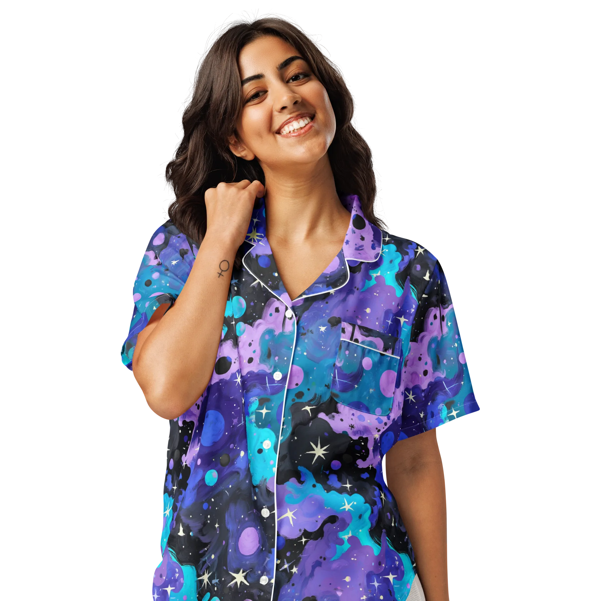 Galaxy Gouache on Women's Short Sleeve Pajama Top — Front