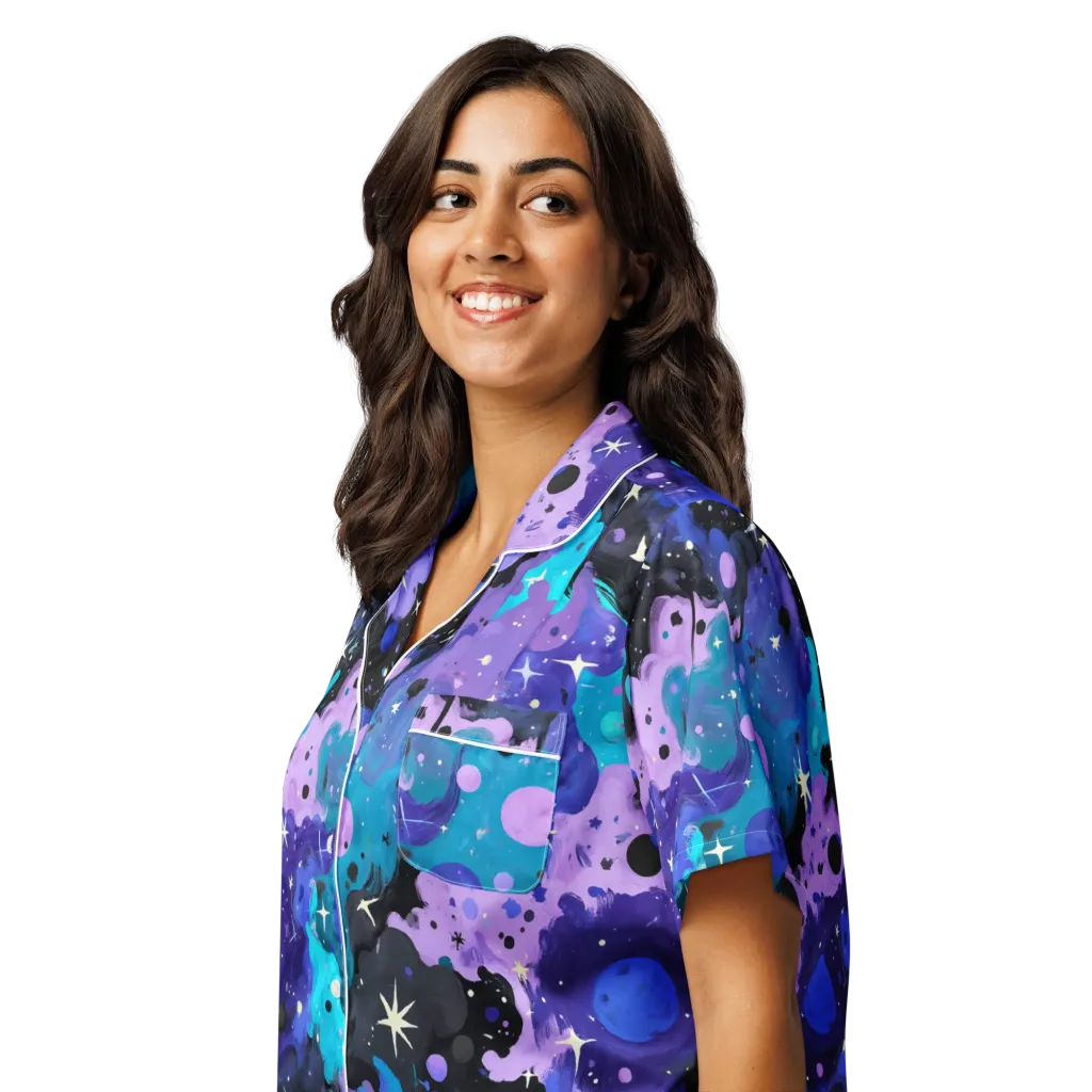 Galaxy Gouache on Women's Short Sleeve Pajama Top — Left Front