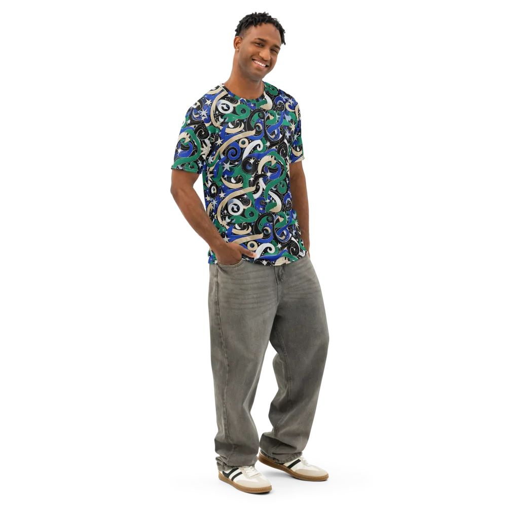 Starfall Baroque on Men's Cotton Crew Neck T-Shirt — Right Front