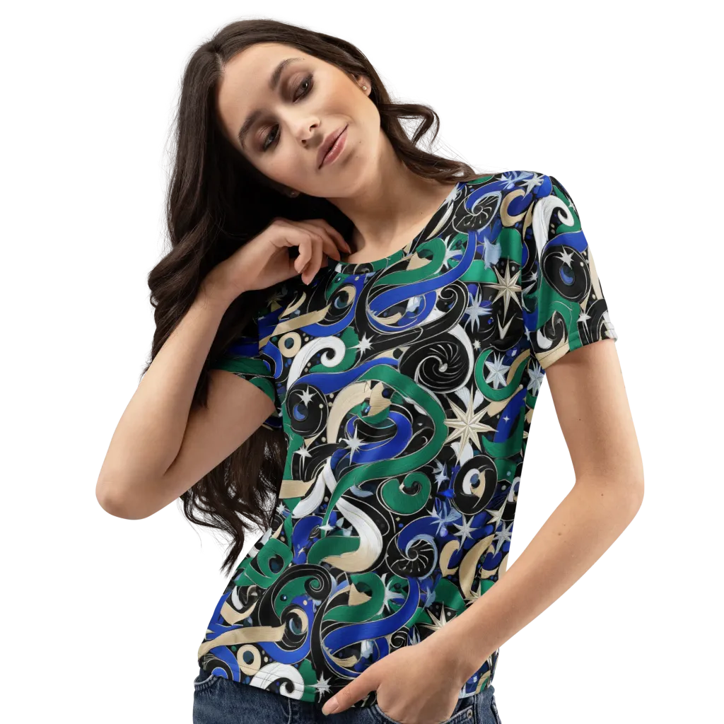 Starfall Baroque on Women's Crew Neck T-Shirt — Left Front