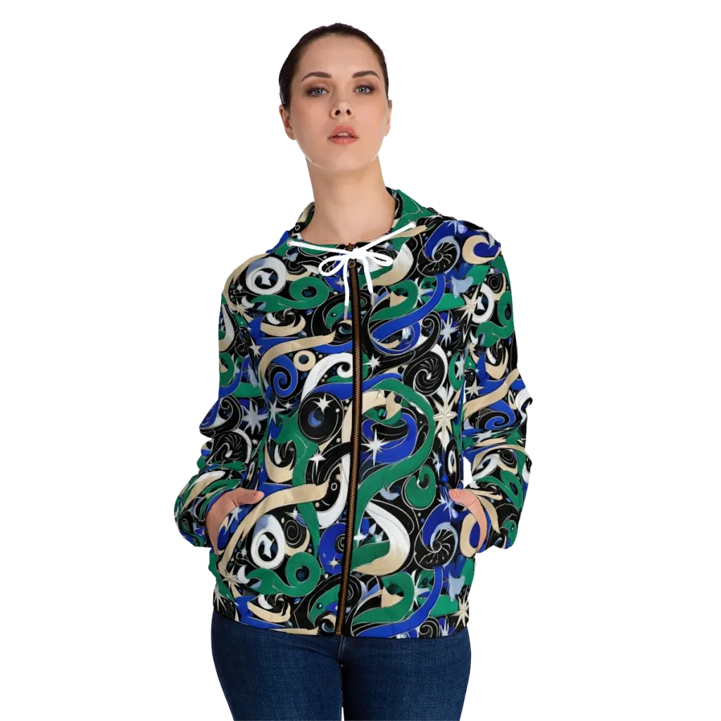 Starfall Baroque on Women's Full-Zip Hoodie — Front On Person