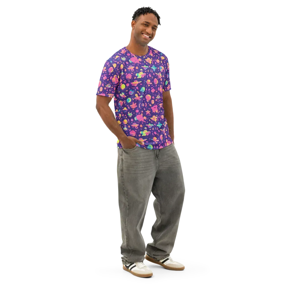 Cosmic Confetti on Men's Cotton Crew Neck T-Shirt — Right Front