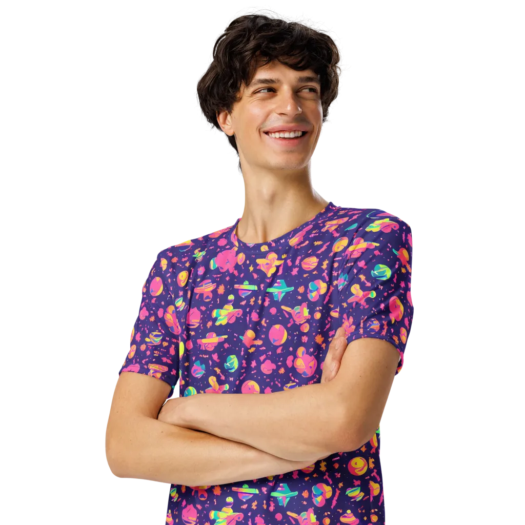 Cosmic Confetti on Men's Crew Neck T-Shirt — Left Front