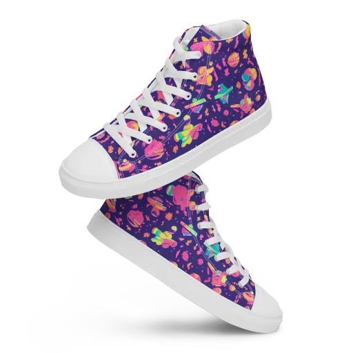 Cosmic Confetti on a Men's High Top Canvas Shoes