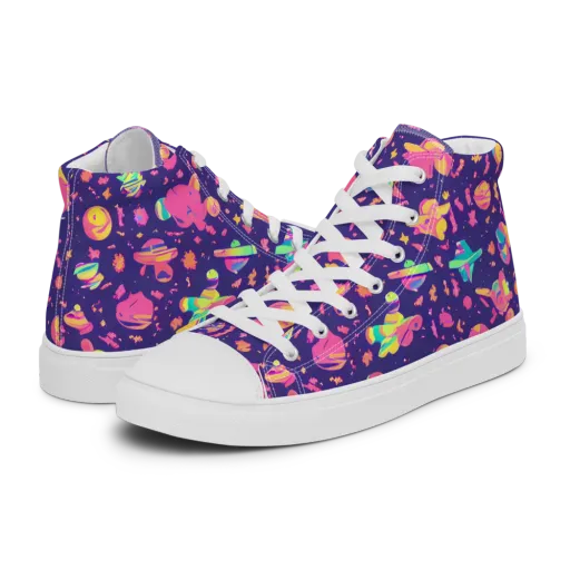 Cosmic Confetti on a Women's High Top Canvas Shoes