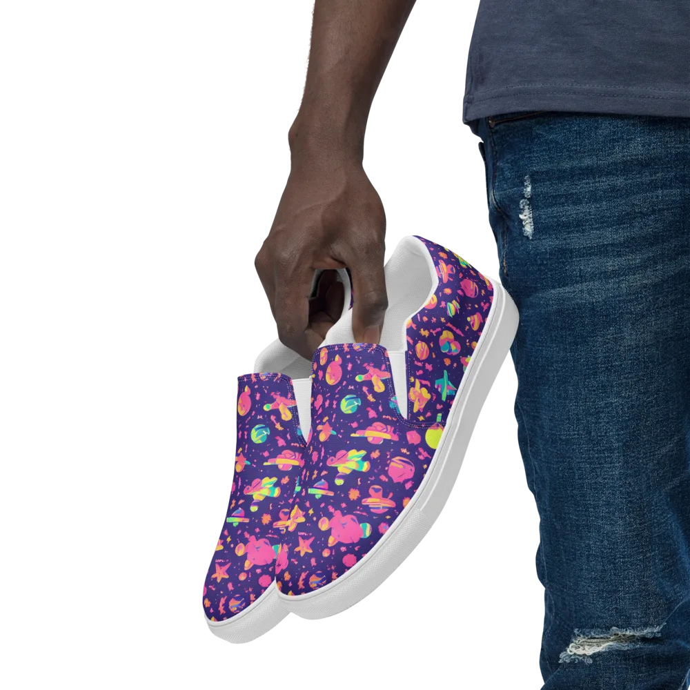 Cosmic Confetti on Men's Slip-On Canvas Shoes — Left Front