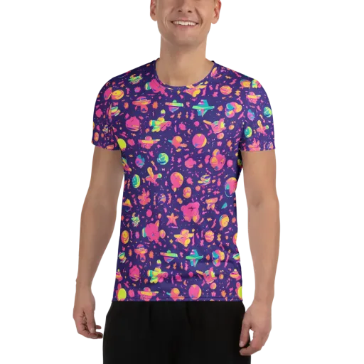 Cosmic Confetti on a Men's Athletic T-Shirt