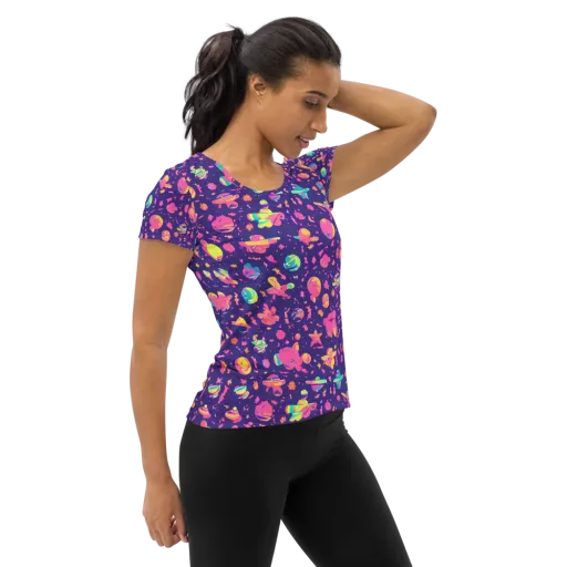 Cosmic Confetti on a Women's Athletic T-Shirt