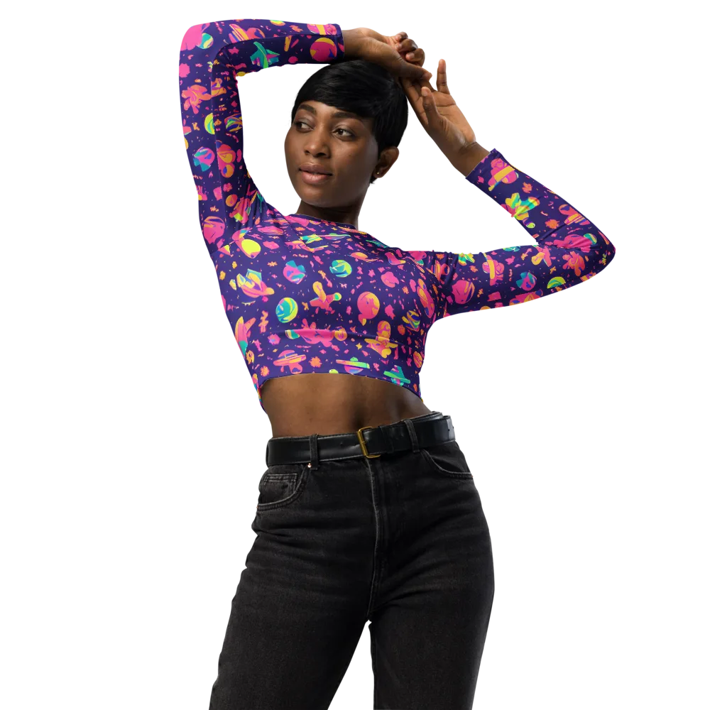 Cosmic Confetti on Long Sleeve Crop Top — Front
