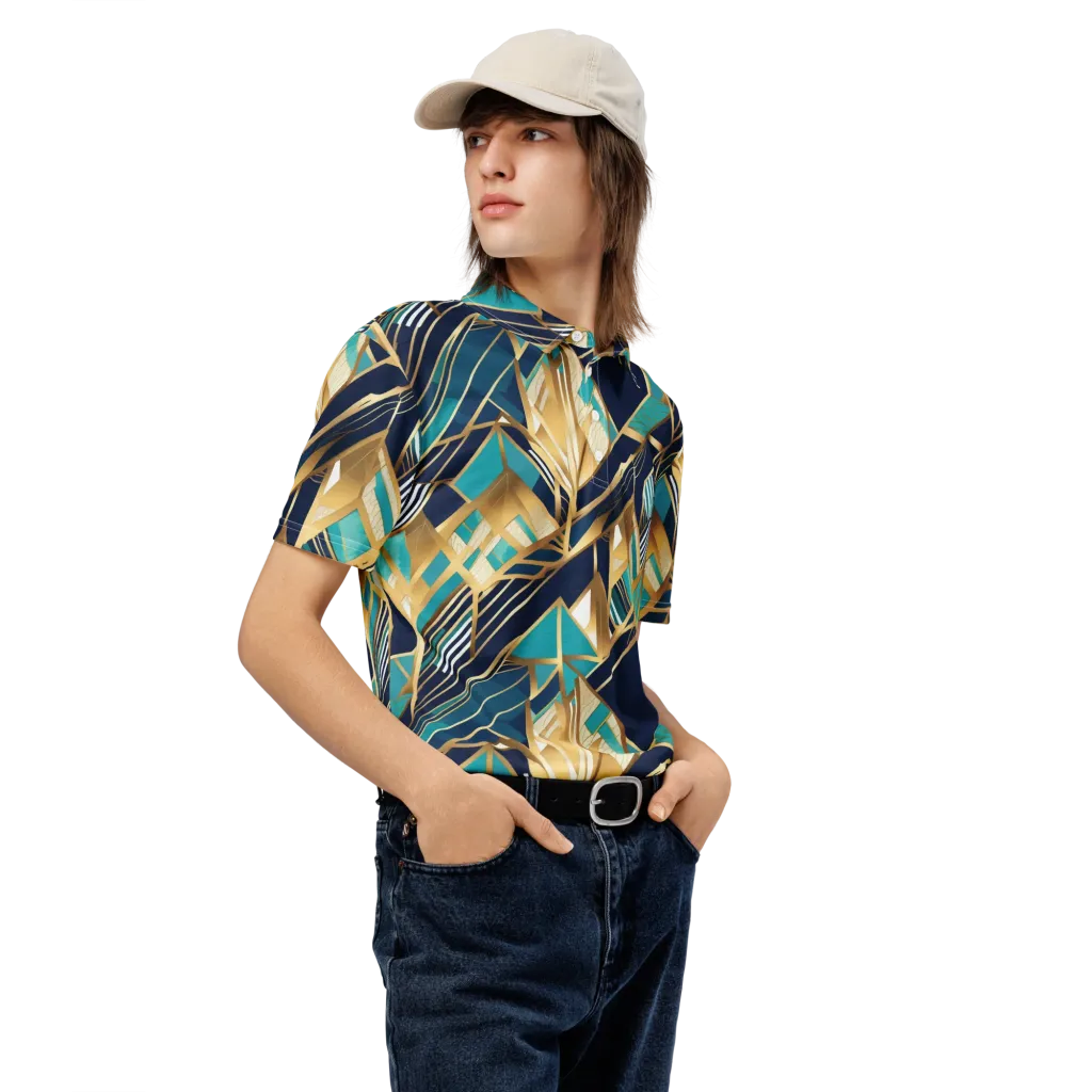 Aurum Geometry on Men's Slim Fit Polo Shirt — Right Front