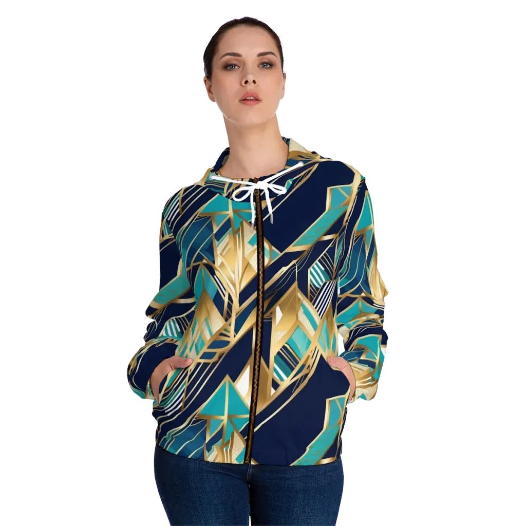 Aurum Geometry on Women's Full-Zip Hoodie — Front On Person