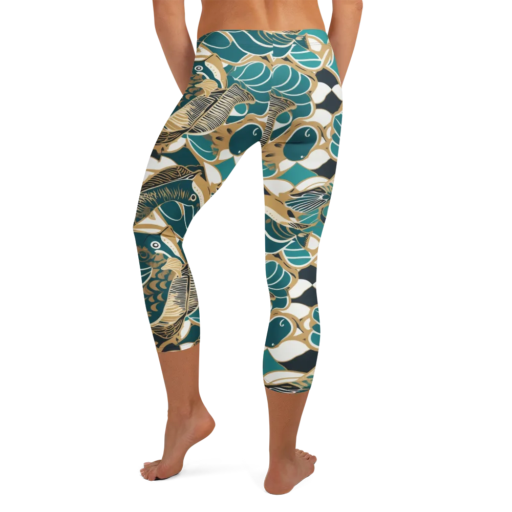 Aquatic Rhapsody on Capri Leggings — Back