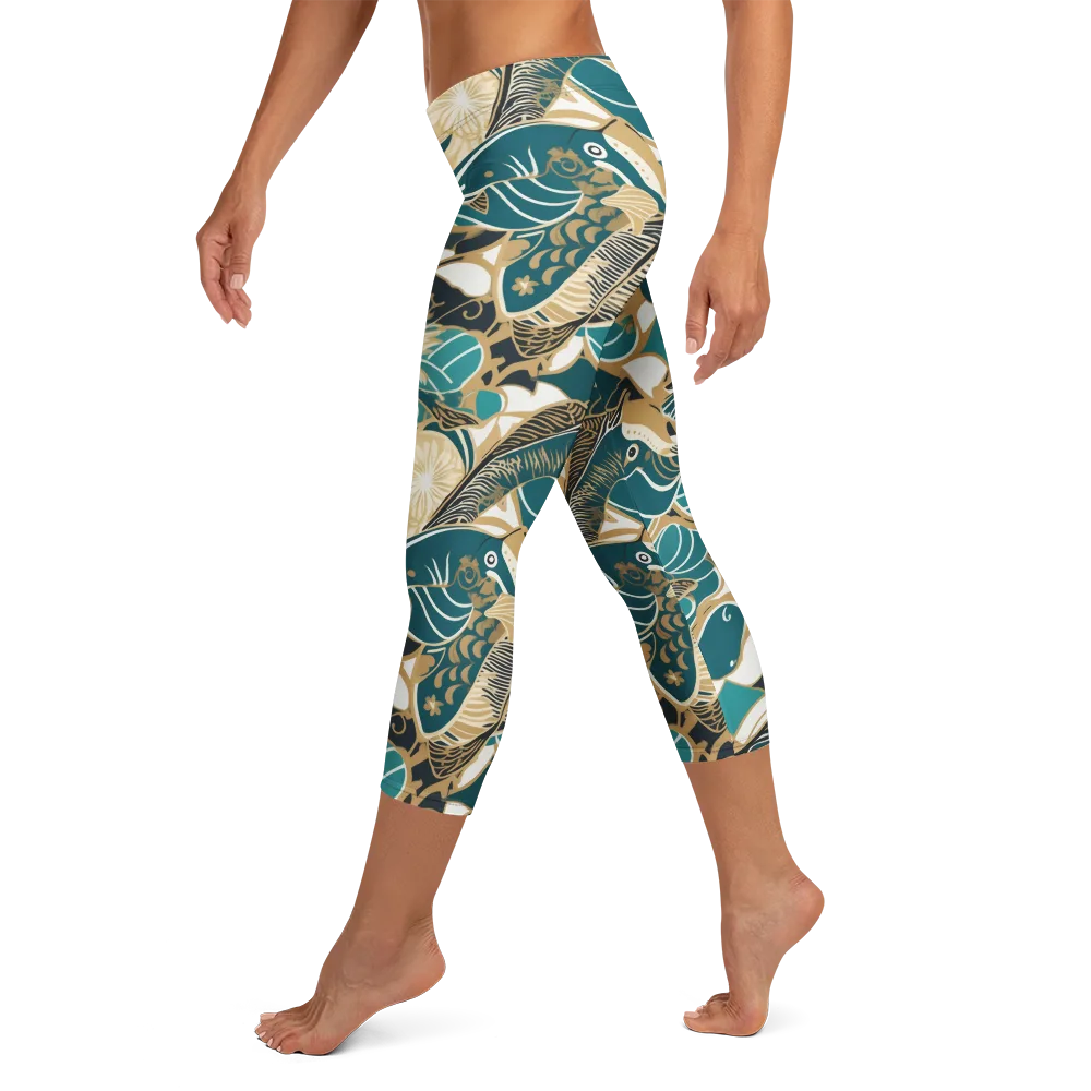 Aquatic Rhapsody on Capri Leggings — Left