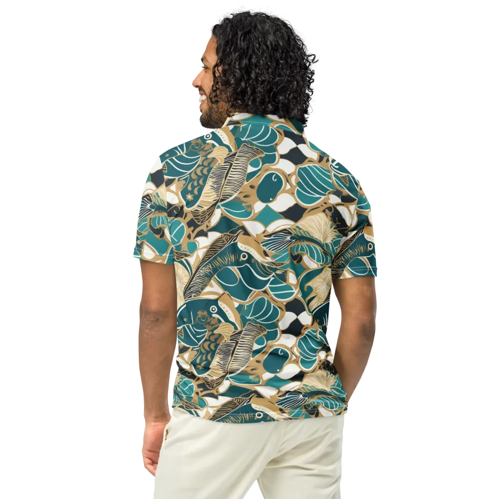 Aquatic Rhapsody on Men's Slim Fit Polo Shirt — Back