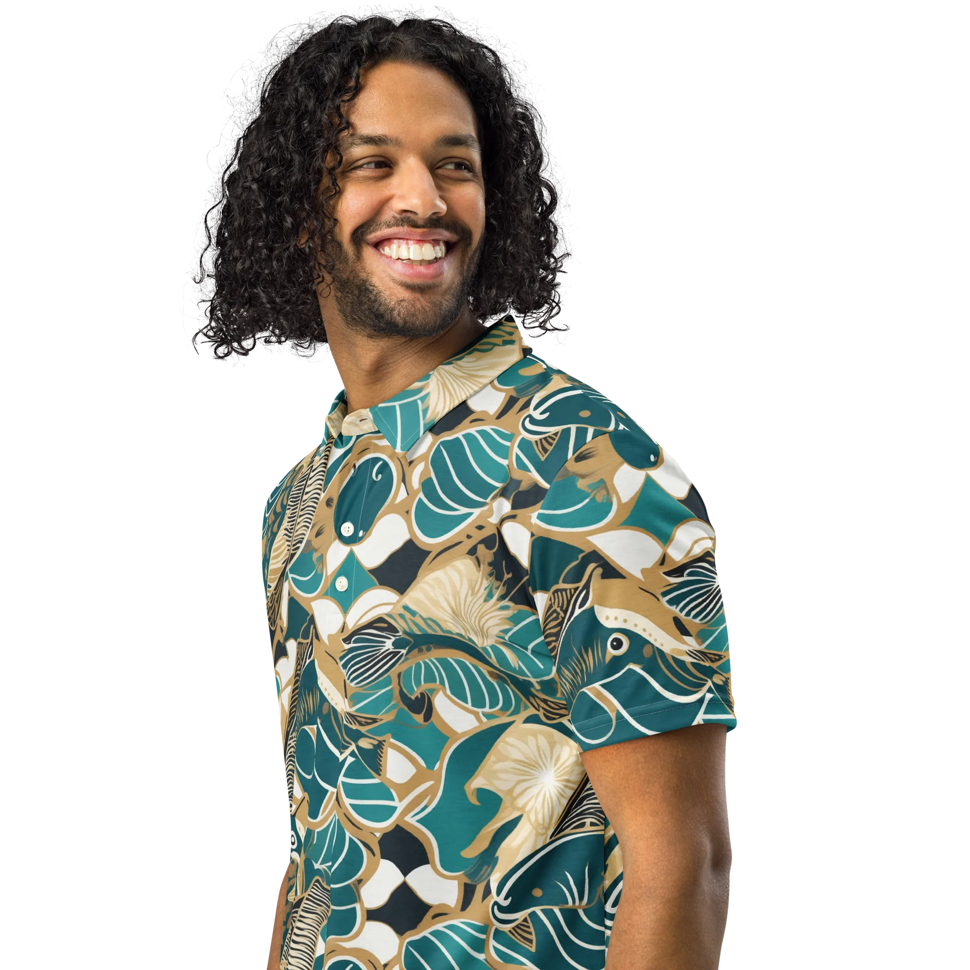 Aquatic Rhapsody on Men's Slim Fit Polo Shirt — Left Front