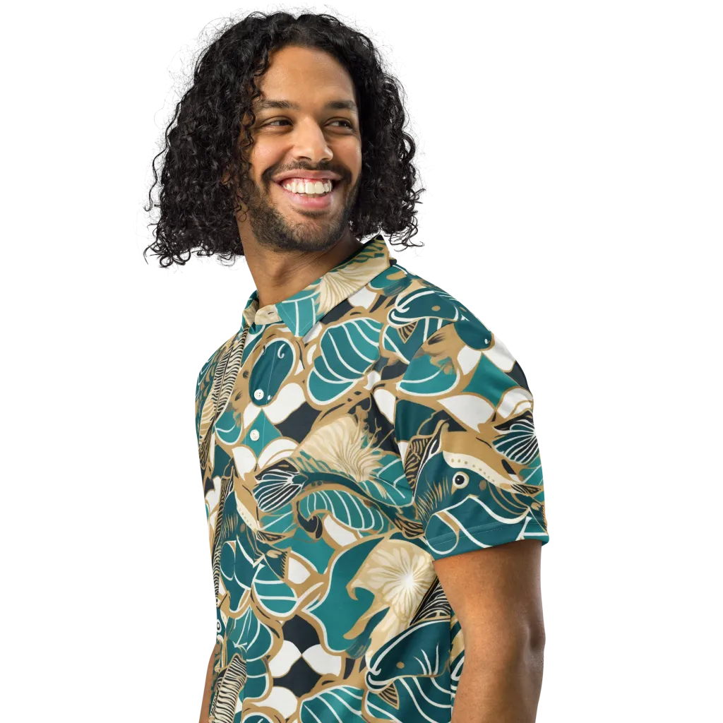 Aquatic Rhapsody on Men's Slim Fit Polo Shirt — Left Front