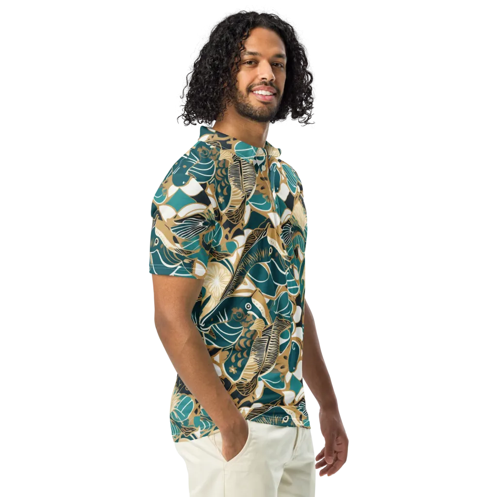 Aquatic Rhapsody on Men's Slim Fit Polo Shirt — Right Front