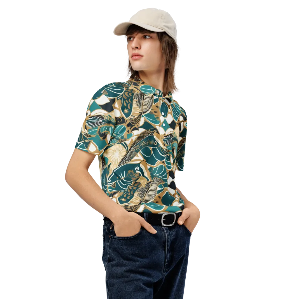 Aquatic Rhapsody on Men's Slim Fit Polo Shirt — Right Front