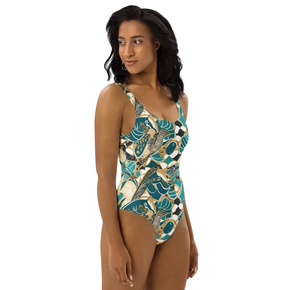 Aquatic Rhapsody on One-Piece Swimsuit — Right