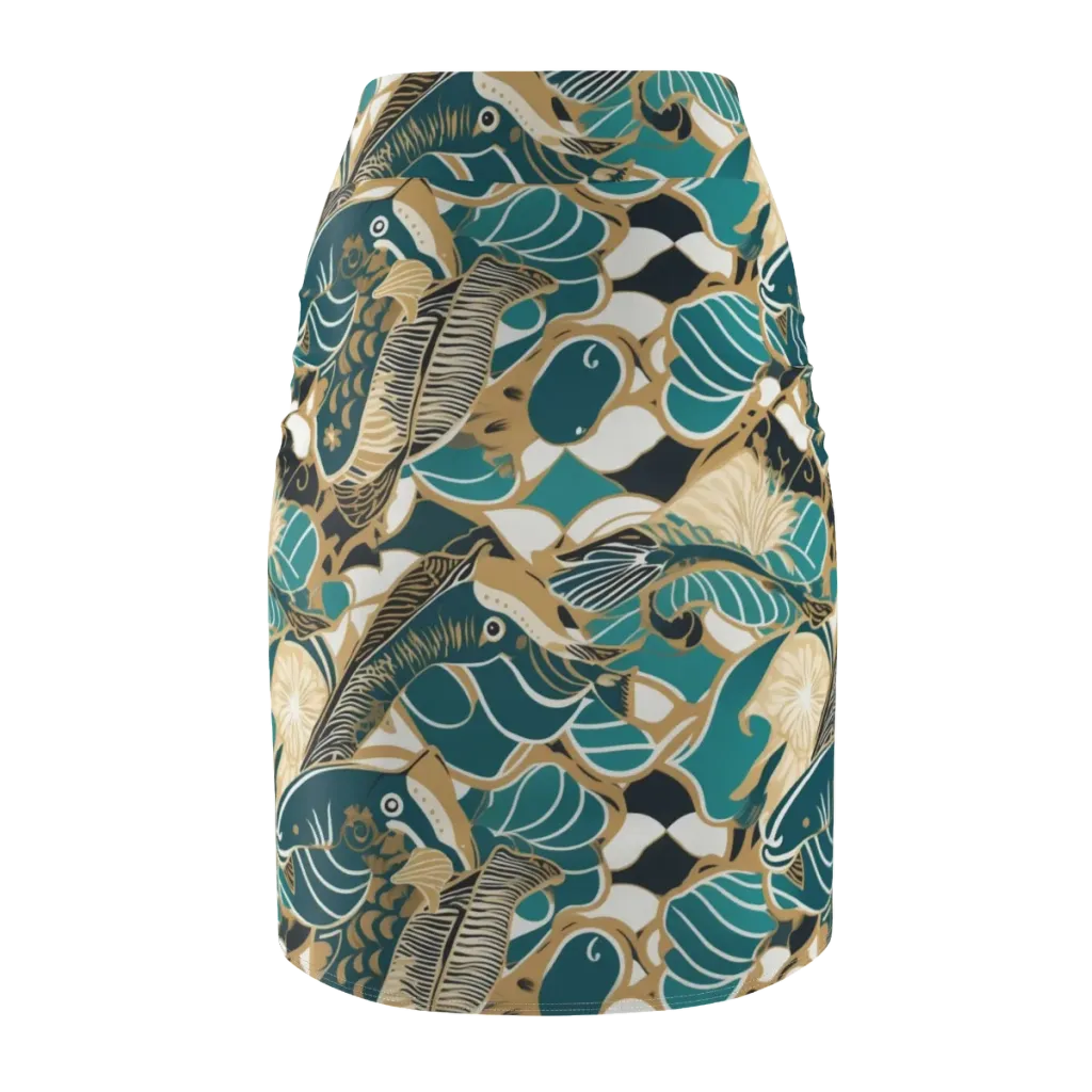 Aquatic Rhapsody on Pencil Skirt — Back