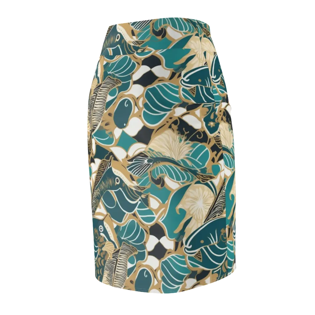 Aquatic Rhapsody on Pencil Skirt — Back Side
