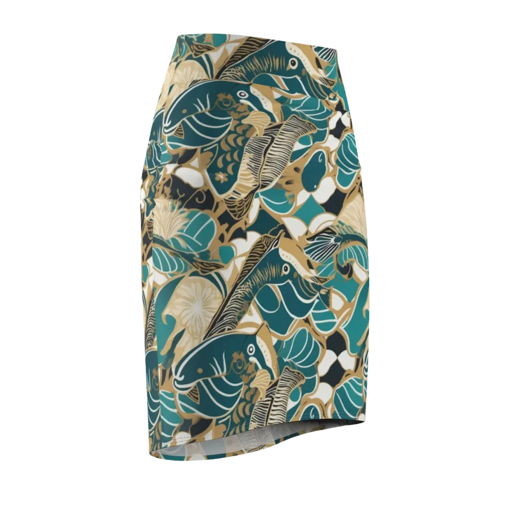 Aquatic Rhapsody on Pencil Skirt — Front Side