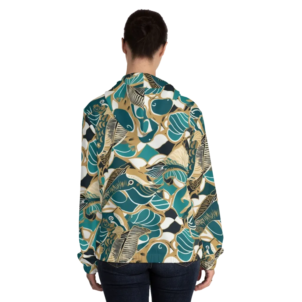 Aquatic Rhapsody on Women's Full-Zip Hoodie — Back On Person