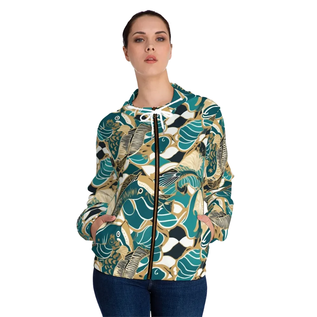 Aquatic Rhapsody on Women's Full-Zip Hoodie — Front On Person