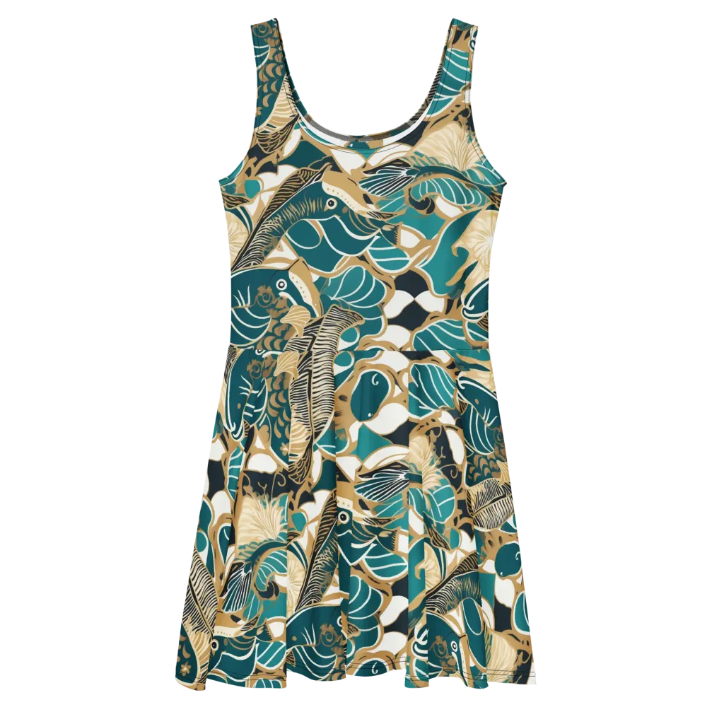 Aquatic Rhapsody on Skater Dress — Front