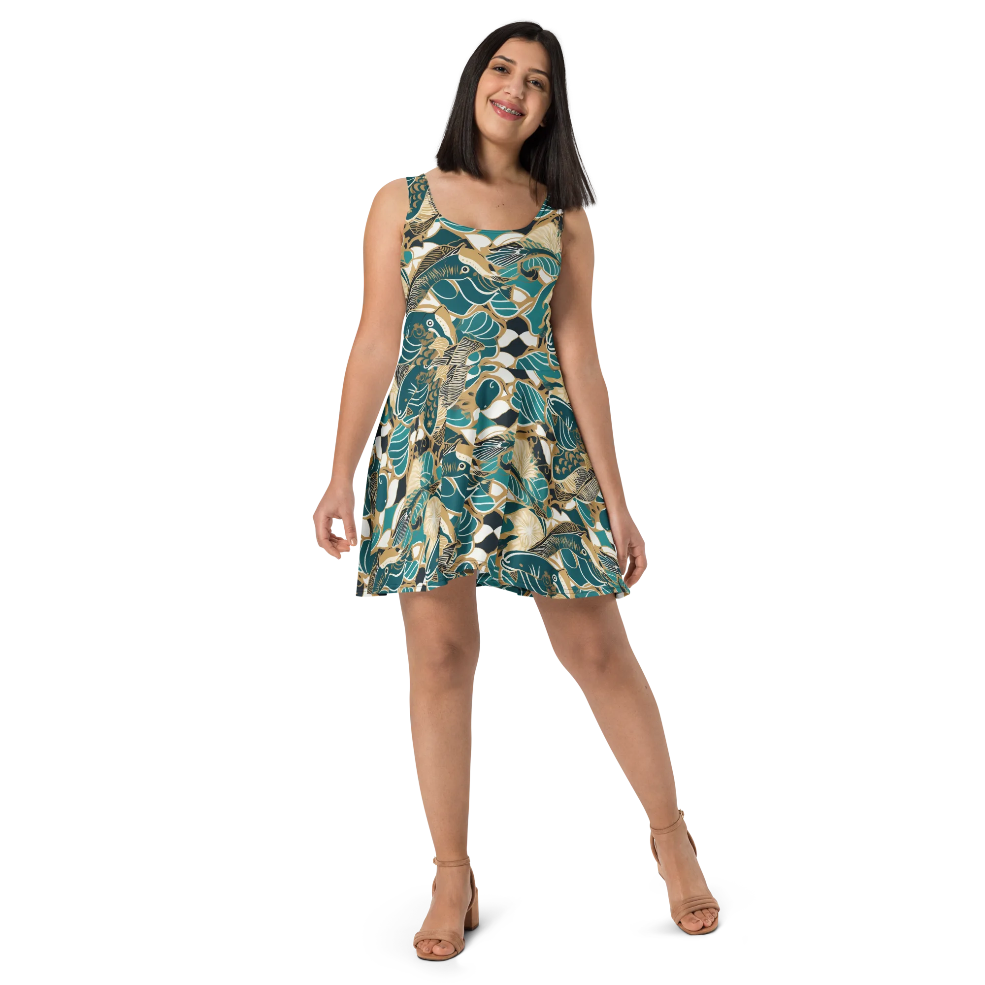 Aquatic Rhapsody on Skater Dress — Front