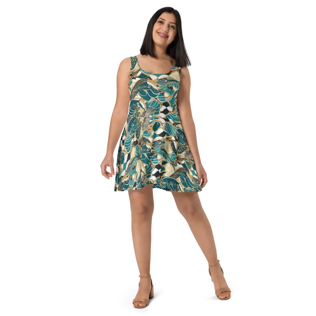 Aquatic Rhapsody on Skater Dress — Front
