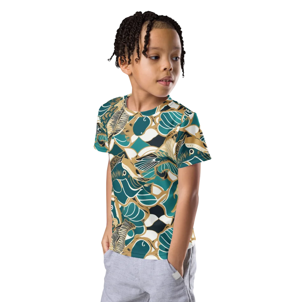 Aquatic Rhapsody on Kids Crew Neck T-Shirt — Left Front