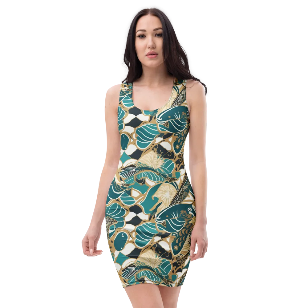 Aquatic Rhapsody on Bodycon Dress — Front