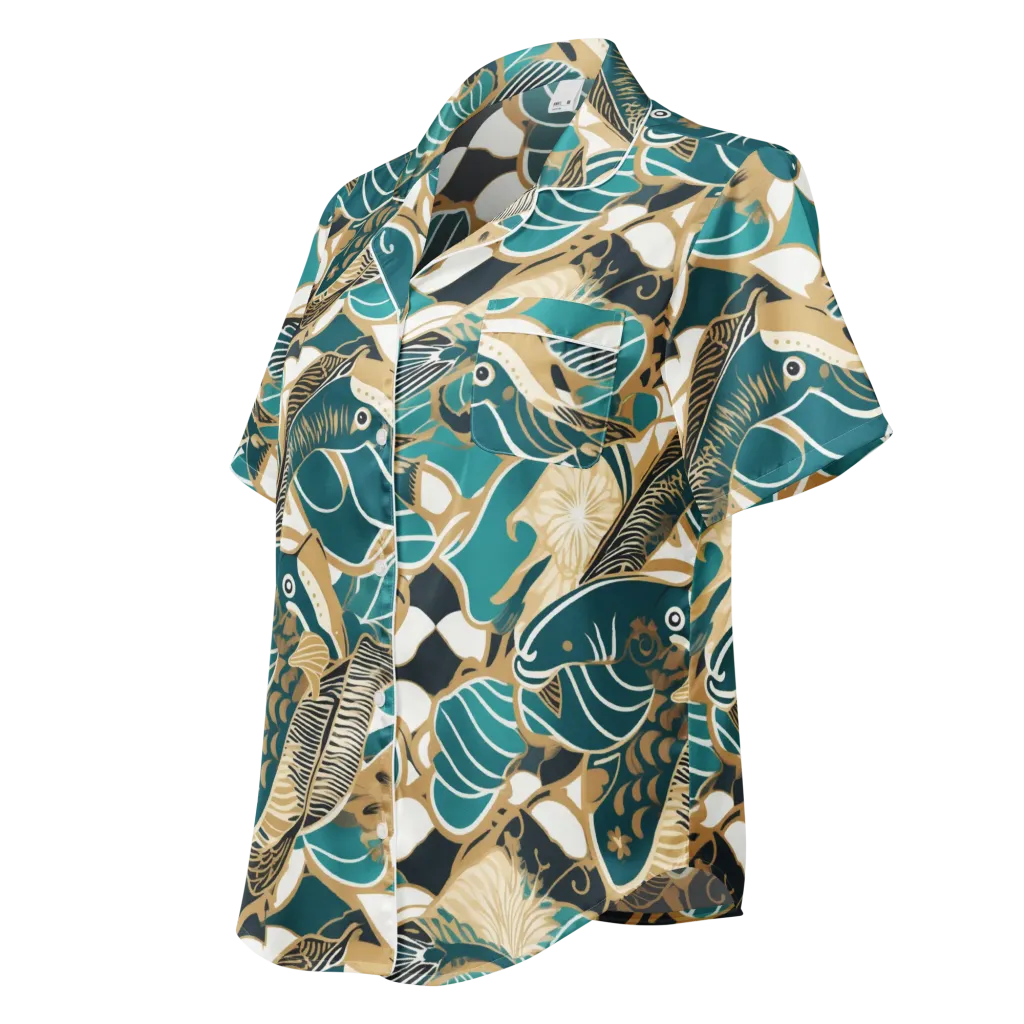 Aquatic Rhapsody on Women's Short Sleeve Pajama Top — Left Front