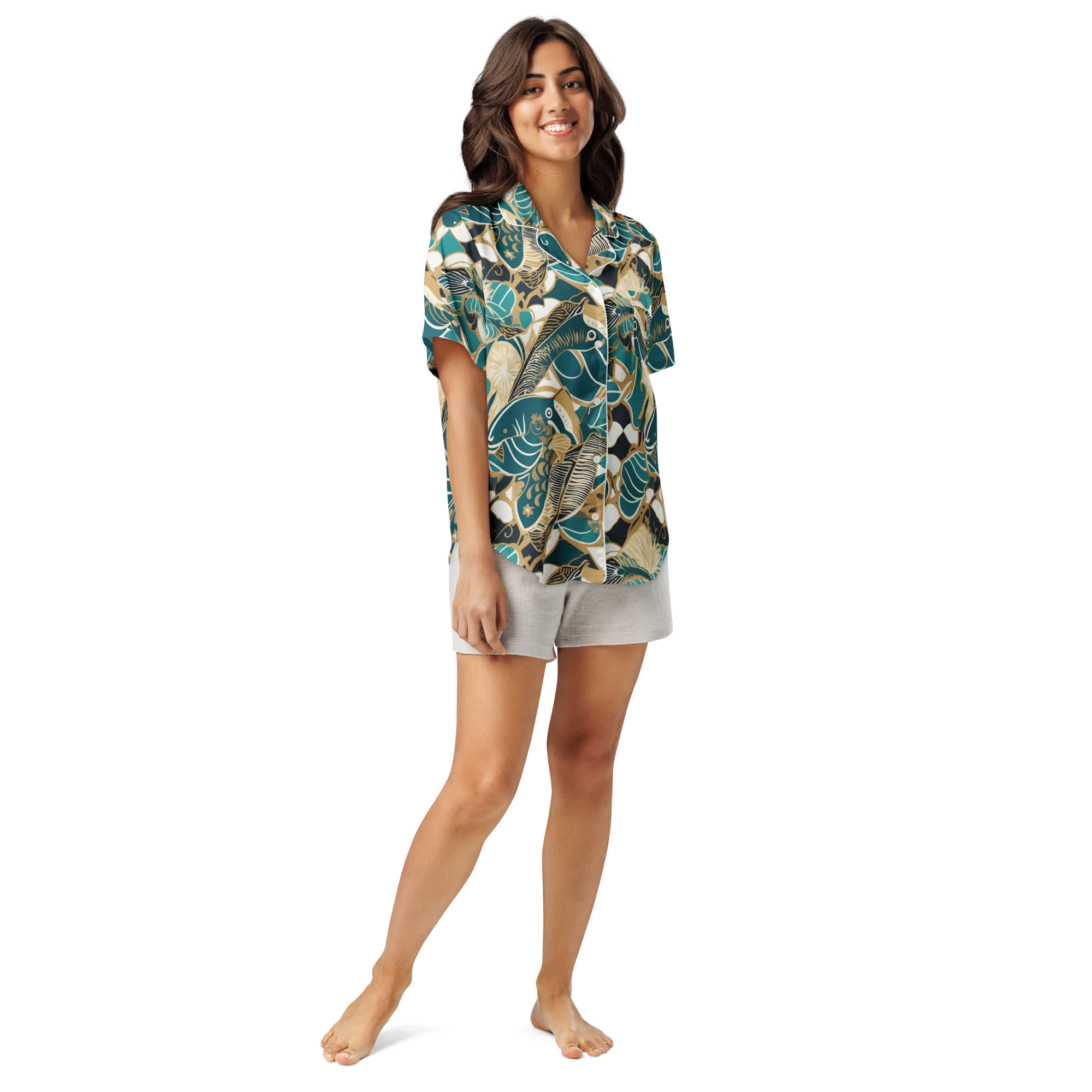 Aquatic Rhapsody on Women's Short Sleeve Pajama Top — Front