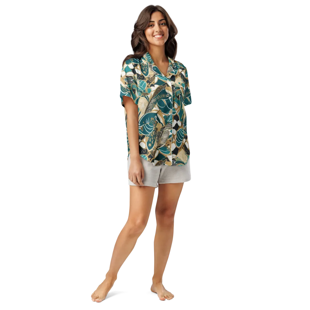 Aquatic Rhapsody on Women's Short Sleeve Pajama Top — Front
