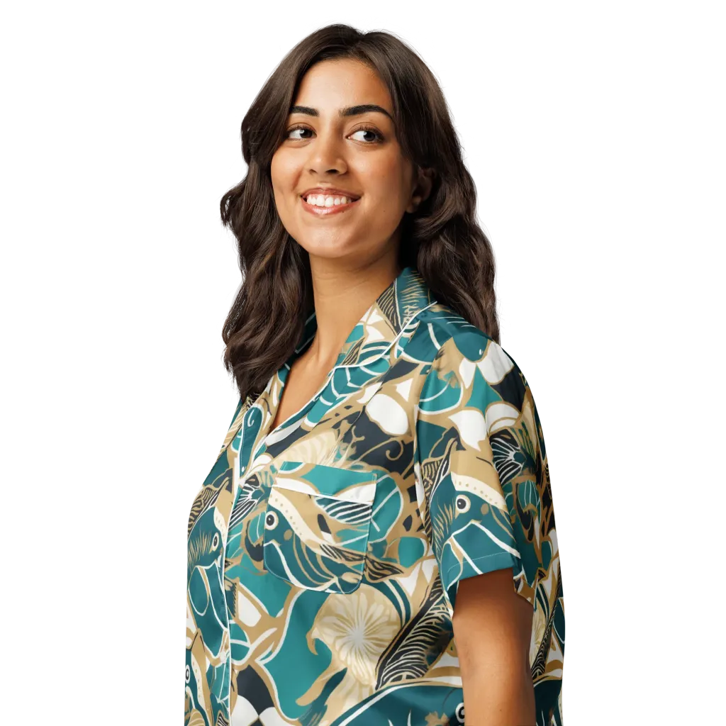 Aquatic Rhapsody on Women's Short Sleeve Pajama Top — Left Front
