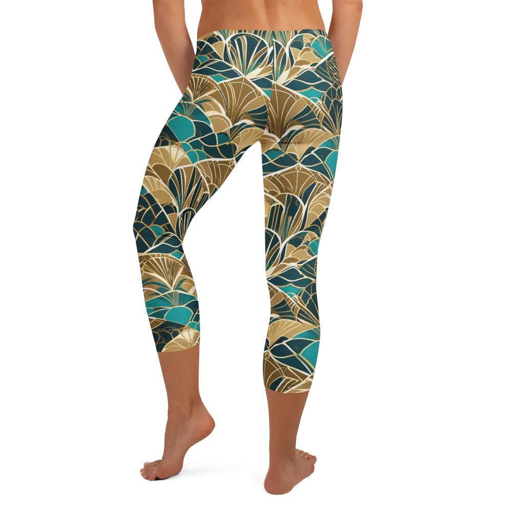 Gilded Fan Garden on Capri Leggings — Back