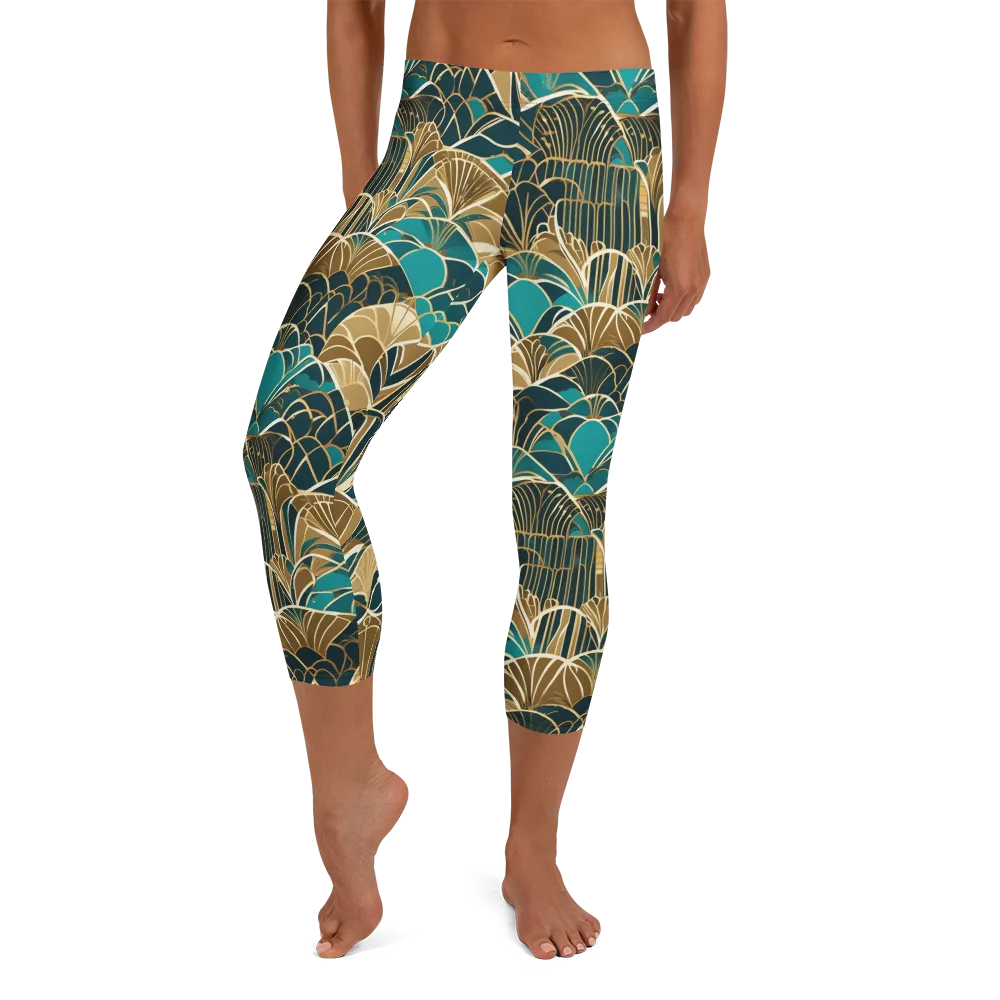Gilded Fan Garden on Capri Leggings — Front