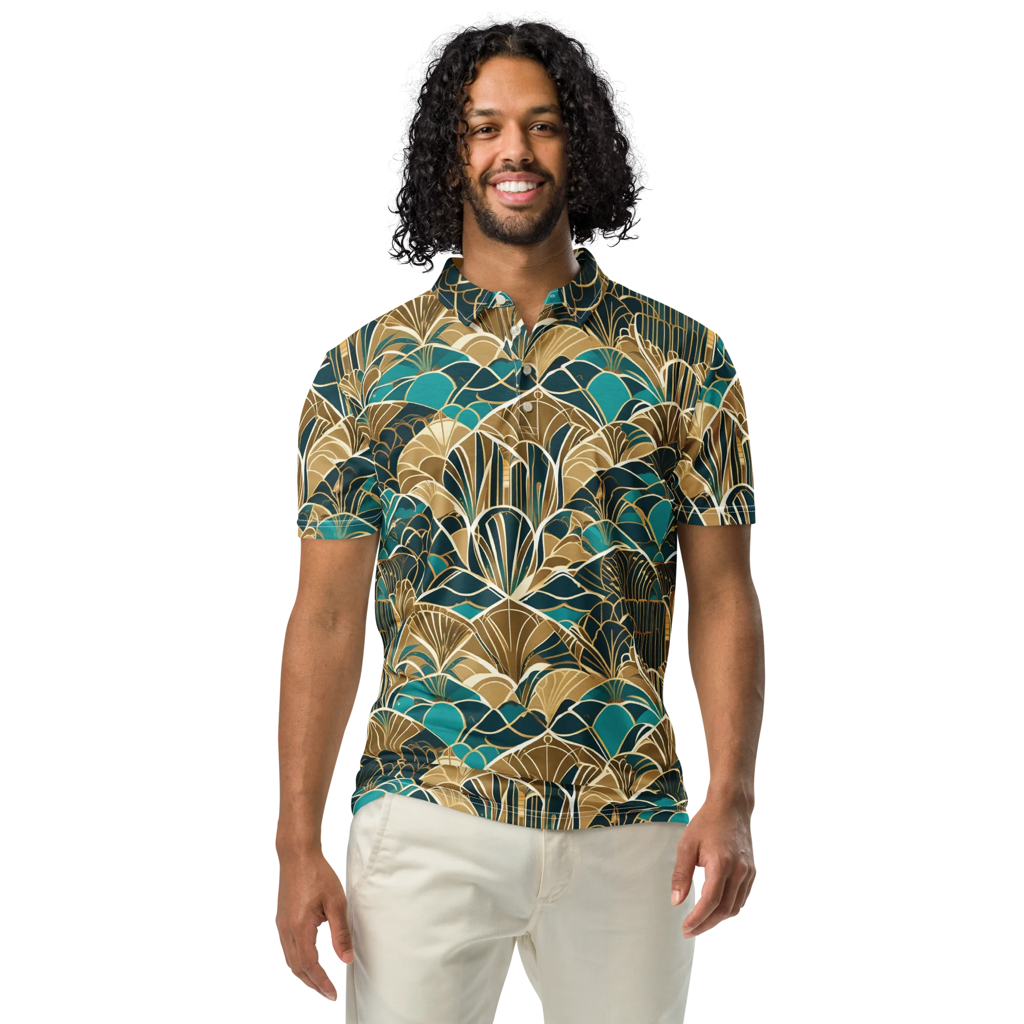 Gilded Fan Garden on Men's Slim Fit Polo Shirt — Front