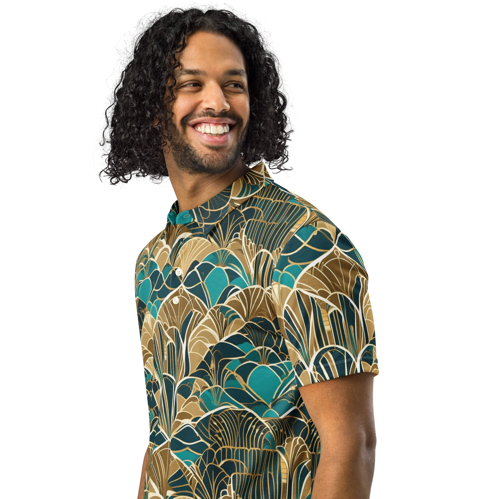 Gilded Fan Garden on Men's Slim Fit Polo Shirt — Left Front