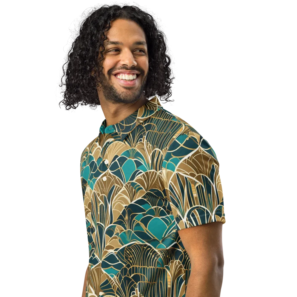 Gilded Fan Garden on Men's Slim Fit Polo Shirt — Left Front