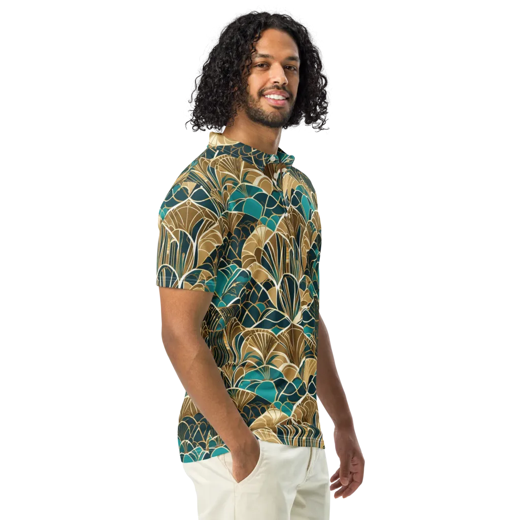 Gilded Fan Garden on Men's Slim Fit Polo Shirt — Right Front