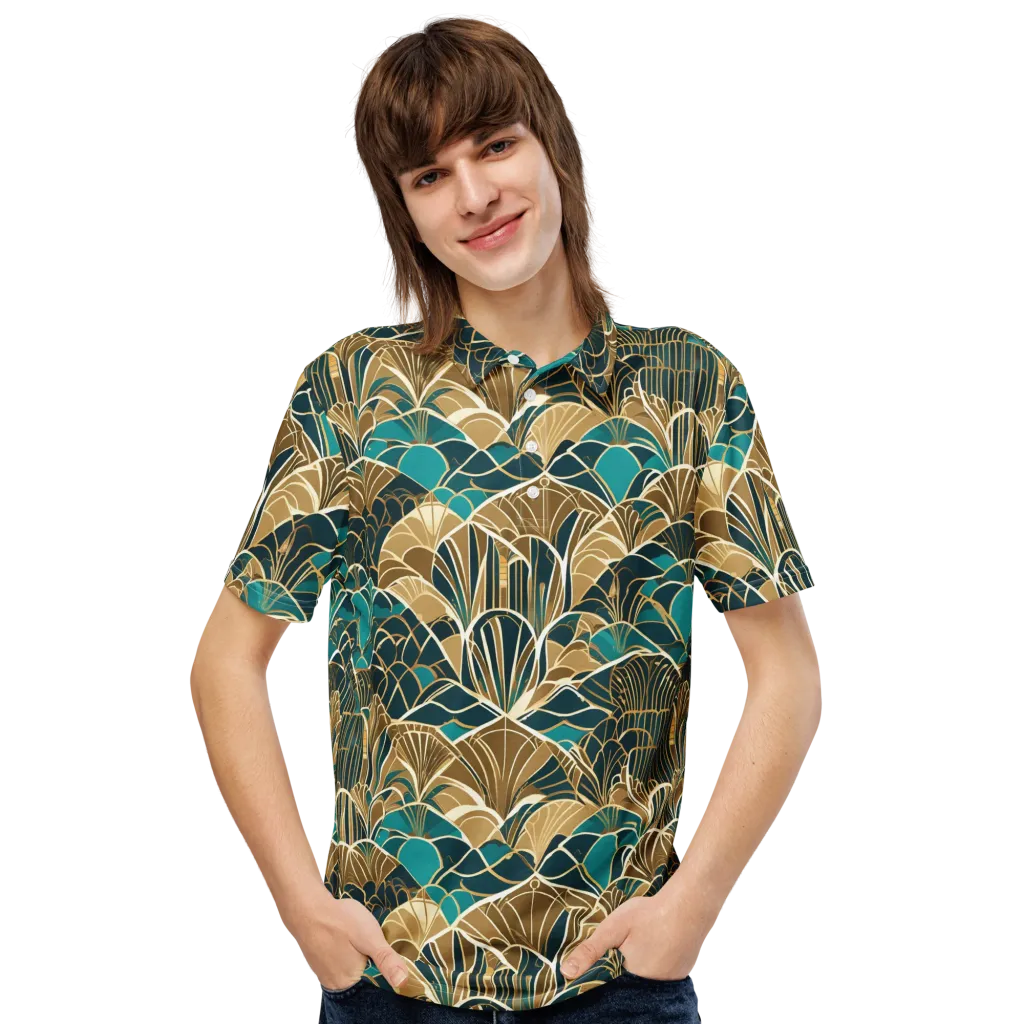 Gilded Fan Garden on Men's Slim Fit Polo Shirt — Front