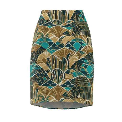 Gilded Fan Garden on a Pencil Skirt
