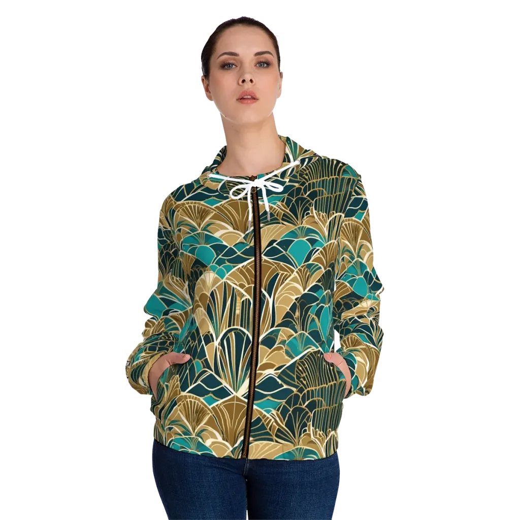 Gilded Fan Garden on Women's Full-Zip Hoodie — Front On Person