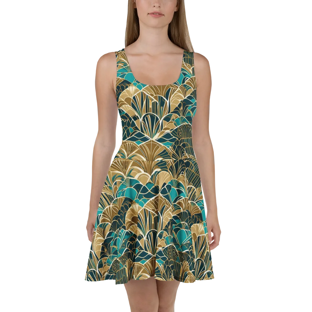 Gilded Fan Garden on Skater Dress — Front