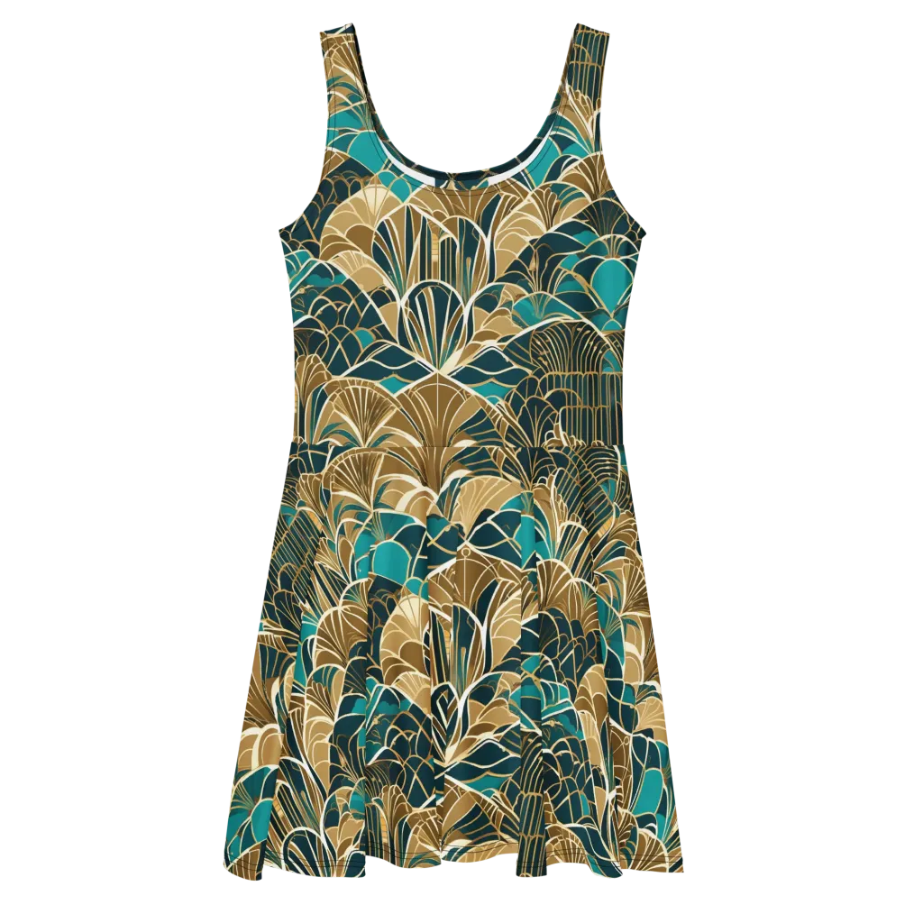 Gilded Fan Garden on Skater Dress — Front