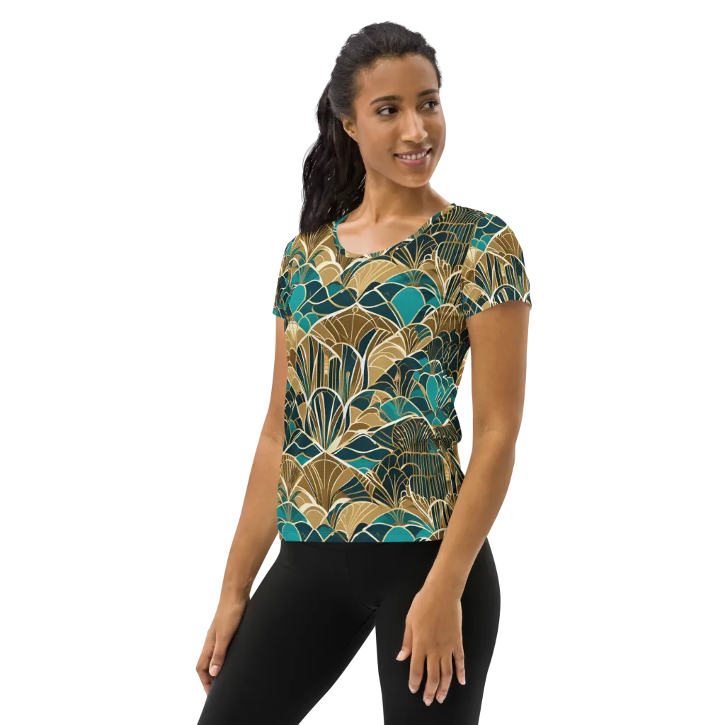 Gilded Fan Garden on Women's Athletic T-Shirt — Left