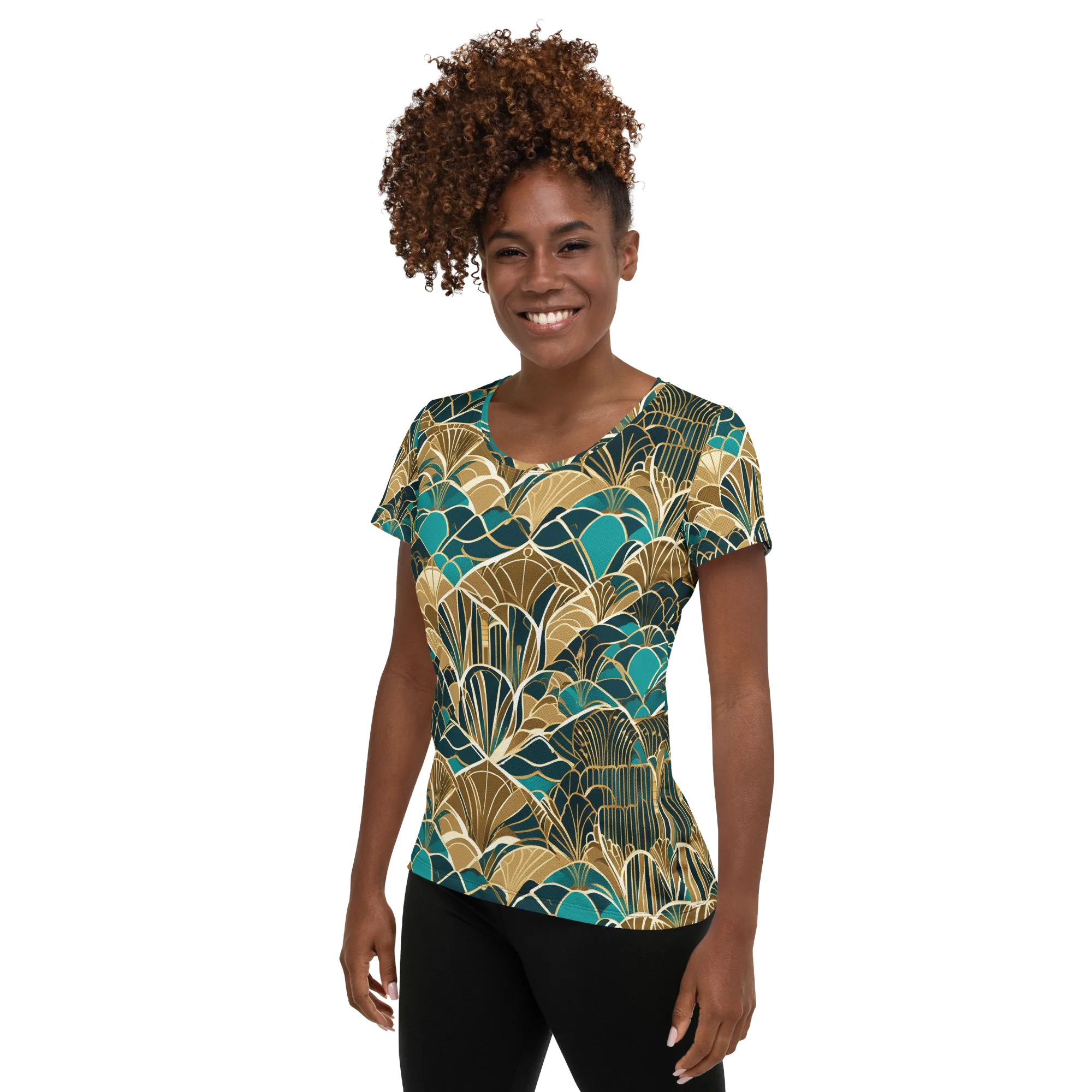 Gilded Fan Garden on Women's Athletic T-Shirt — Left